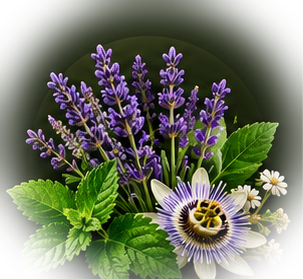 Lavender, passionflower, and green foliage